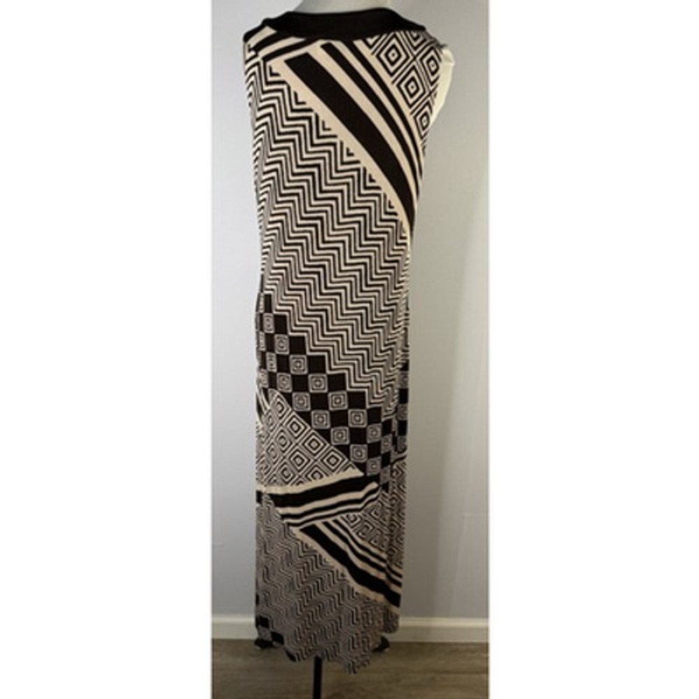 Chico's Travelers Maxi Dress Women 1 M Brown Cream Geometric Sleeveless Boho - Picture 3 of 8